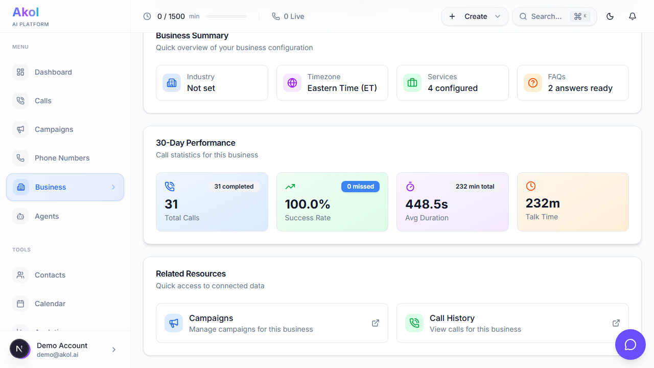 Business profile services list