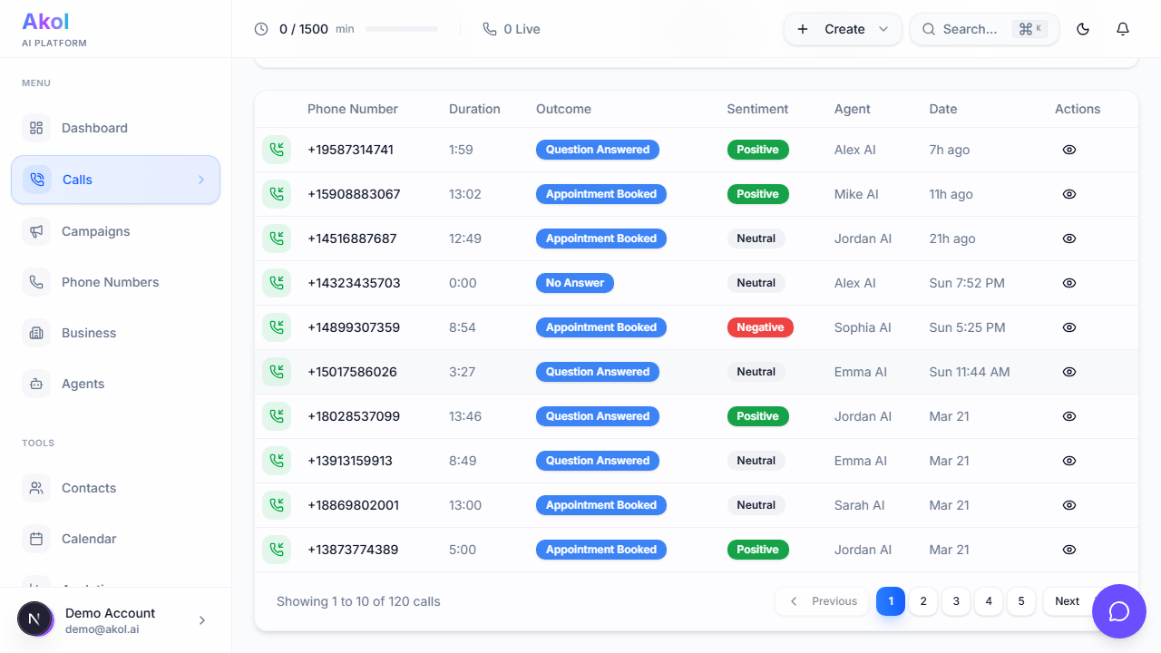 Call transcript view