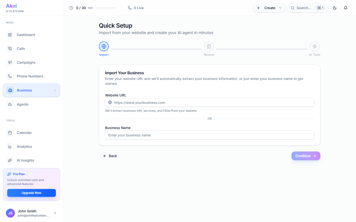 Quick setup URL import