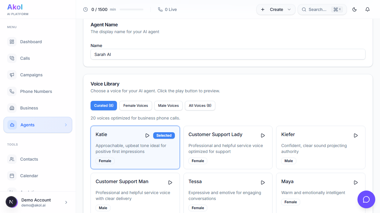 Test Call button on agent page
