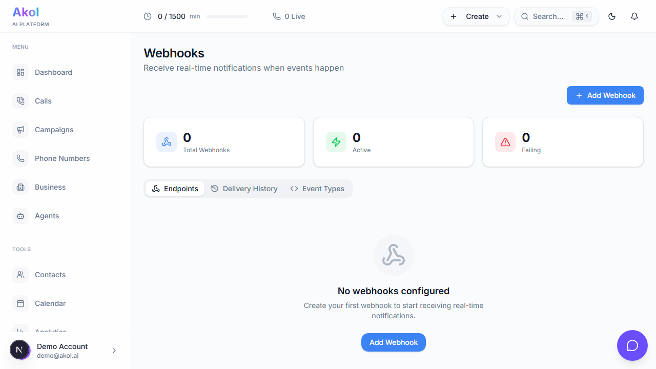 Webhook setup page